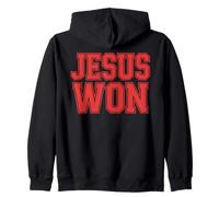 Jesus Won Bold Red Varsity Block Christian Faith Apparel Zip Hoodie