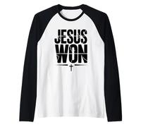 Jesus Won Victory Cross Faith Christian Belief Raglan Baseball Tee