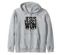 Jesus Won Victory Cross Faith Christian Belief Zip Hoodie