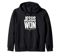 Jesus Won Victory Cross Faith Christian Belief Zip Hoodie