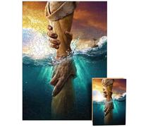 Jesus Wooden Puzzle - Jesus Wooden Puzzle, Wooden Jigsaw Puzzle with Hand Stretched 8.27x11.69 Inch | God's Hand Puzzle Wall Decor for Family