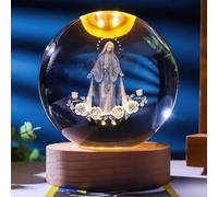 Jesuspirit - Christian Decor, Wooden Light Base Crystal Ball Night Light, Home Decor - Christian Gifts for Men and Women (The Virgin Mary)