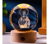 Jesuspirit - Christian Decor, Wooden Light Base Crystal Ball Night Light, Home Decor - Christian Gifts for Men and Women (Sacred Heart of Jesus)