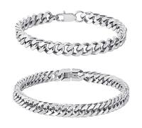 Jesustree Men's Stainless Steel Curb Chain Bracelet - Pack of 2 Elegant Hip Hop Rapper Bracelets - Heavy Links Cuban Link - Perfect Gifts for Dad, Son, Brother, Husband - 21 cm