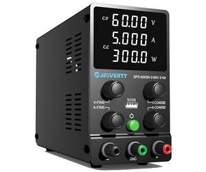 Jesverty DC Power Supply Variable, 0-60V 0-5A Adjustable Switching DC Regulated Bench Power Supply with High Precision 4-Digit LED Display, 5V/2A USB Port, Coarse and Fine Adjustment SPS-6005N