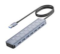 JESWO 7-Port USB Hub 3.0 with Individual Switches & LED Indicators, Aluminum USB Extender Hub 5Gbps for Desktop PC, 1M Cable USB Multiport Adapter for Laptop,Windows,PC,Flash Drive,Mobile HDD,3.3Ft