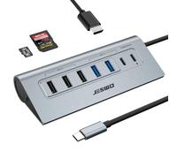 JESWO Hub USB C 10 en 1, Adaptador Multipuerto Tipo C con HDMI 4K@60Hz, 100W PD Carga, 3 Puertos USB 3.0 y 3 USB 2.0, Lector de Tarjetas SD/TF, Cable de 50cm para MacBook, Laptops - Gris Espacial