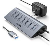 JESWO USB HUB with Power Supply, Aluminium USB 3.0 Hub Active with 7-Port USB Splitter 3.0 with 5V/4A Power Supply and 100 cm Cable for PC, Laptop, HDD, Flash Drive Compatible Windows/Mac OS/Linux