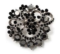 Jet-Black Diamante Corsage Brooch (Silver Tone)