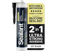 Jet Black Kitchen & Bathroom Sealant & Adhesive Hybrid Polymer | Superior to Bathroom Silicone Sealant | Waterproof, Odourless, Anti-Mould | Ideal For Kitchen & Around Bath & Shower - 300 ml 1 Pack