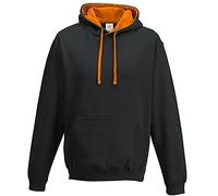 Jet Black/Orange Crush Varsity Hoodie, Contrast Pullover Men's Hoodie Small Plus 1 T Shirt