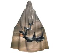 Jet fighter print Unisex Medieval Viking Hooded Cape Cloak for Halloween Cosplay, Christmas Party Costume Outfits
