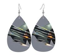 Jet Fighter Teardrop Faux Leather Earrings Set For Women Printed Lightweight Dangle Drop Pierced Girls