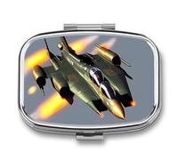 Jet Fighters Pill Box 2 Compartment, Portable Pill Case with Mirror for Pocket Purse Travel, Mini Metal Medicine Organizer for Vitamins Fish Oil