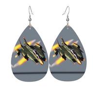 Jet fighters Print Leaf Shape Drop Earrings Heart-Shaped PU Leather Earrings For Valentine Day