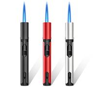 Jet Flame Lighter: Pack of 3 Refillable Windproof Lighters, Long Rod for Fireplace, Barbecue, Oven, Fireworks (Without Gas)