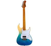 Jet Guitars JS450 TBL Strat Guitar, HSS Alnico pickups, solid basswood body with flame maple top, 22 frets roasted maple neck, locking tuners, 2 point tremolo
