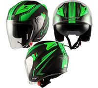 Jet Helmet Moto Visor Double ECE 22-06 Certificate Scooter Matt Black Green M