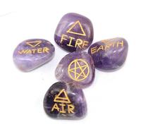 Jet International Amethyst 5 Element Tumbled Stones Genuine Earth Wiccan Pagan Pouch Gift Air Water Earth Fire Spirit Pentacle Star Spiritual Psychic Metaphysical Worship Altar India Asia Stone