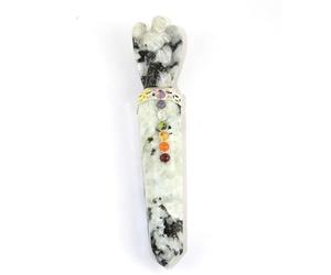 Jet International Energized Rainbow Moonstone Angel Chakra Wand Stick Approx. 5-6 inch Charged Cleansed Programmed Pure Genuine Stick Free Booklet Crystal Therapy Image is JUST A Reference