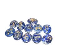 Jet International Lapis Lazuli K-Aruna Reiki Engraved Gemstone NaturalSets Healing Crystal Therapy w/Pouch Palm Worry Thumb Stone Gift Easter Love Internal Strength