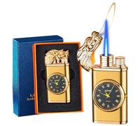 Jet Lighter, Magic Dual Flame Dragon Lighter, Windproof Adjustable Jet Flame and Soft Flame, Refillable Butane Lighter for Candle, BBQ, Kitchen, Camping (Without Butane)-Gold