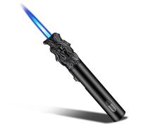 Jet Lighter - Refillable Butane Lighters with Adjustable Flame, Windproof Jet Flame, Transparent Gas Window - Long Lighter for Candles, Kitchen, Outdoor Use (Gas Not Included)-Black