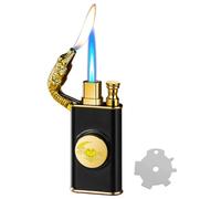 Jet Lighter, Relief Crocodile Torch Lighters with Adjusting Flame Tool- Windproof Adjustable Jet & Soft Flame, Refillable Butane Lighter for Kitchen, Camping, Gifts (Without Butane)-Black e