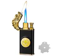 Jet Lighter, Relief Dragon Torch Lighters with Adjusting Flame Tool- Windproof Adjustable Jet & Soft Flame, Refillable Butane Lighter for Kitchen, Camping, Gifts (Without Butane)-Black d