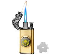 Jet Lighter, Relief Dragon Torch Lighters with Adjusting Flame Tool- Windproof Adjustable Jet & Soft Flame, Refillable Butane Lighter for Kitchen, Camping, Gifts (Without Butane)-Gold d