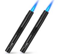 Jet Lighter Windproof Gas BBQ Lighter Refillable Butane Torch Lighter Long Reach Flame Fire Lighter for Barbeque, Kitchen Grill, Fireplaces (Without Gas Fuel) (2 Pack Black)