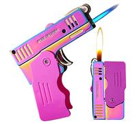 Jet Lighter with Lock Function - Cool Windproof Adjustable Jet & Soft Flame, Refillable Butane Lighter for Candle, BBQ, Kitchen, Camping (Without Butane) -Rainbow Ice