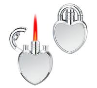 Jet Lighter with Windproof Red Flame - Adjustable Creative Heart Design, Refillable Butane Lighter Gifts for Birthday, Christmas, Festivals (Without Butane) -Silver