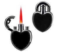 Jet Lighter with Windproof Red Flame - Adjustable Creative Heart Design, Refillable Butane Lighter Gifts for Birthday, Christmas, Festivals (Without Butane) -Black Ice