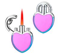 Jet Lighter with Windproof Red Flame - Adjustable Creative Heart Design, Refillable Butane Lighter Gifts for Birthday, Christmas, Festivals (Without Butane) -Rainbow Ice
