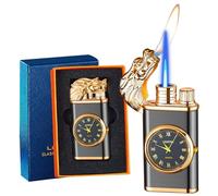 Jet Magic Dual Flame Dragon Lighter - Windproof Adjustable Jet and Soft Flame, Refillable Butane Lighter for Candle, BBQ, Kitchen, Camping - Black