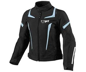 Jet Motorcycle Motorbike Jacket Women Ladies Summer Winter Armoured Textile Waterproof ELEKTRA (3XL (18/20), Black/Sky Blue)