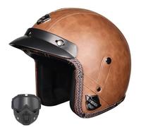 Jet Open Face Retro Classic Ece Motorcycle Scooter Helmet, German Leather Motorcycle Half Helmet,Vintage Motorbike Half Helmet With Mask, Vintage Men'S Helmet,Pu Leather Helmet