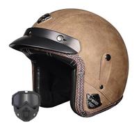 Jet Open Face Retro Classic Ece Motorcycle Scooter Helmet, German Leather Motorcycle Half Helmet,Vintage Motorbike Half Helmet With Mask, Vintage Men'S Helmet,Pu Leather Helmet