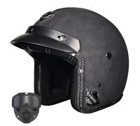 Jet Open Face Retro Classic Ece Motorcycle Scooter Helmet, German Leather Motorcycle Half Helmet,Vintage Motorbike Half Helmet With Mask, Vintage Men'S Helmet,Pu Leather Helmet