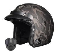 Jet Open Face Retro Classic Ece Motorcycle Scooter Helmet, German Leather Motorcycle Half Helmet,Vintage Motorbike Half Helmet With Mask, Vintage Men'S Helmet,Pu Leather Helmet