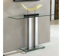 jet rectangular clear glass console table with chrome supports