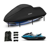 Jet Ski Cover Waterproof,Upgraded Heavy Duty 420D Motorboat Cover with 2 Air Vent Marine Grade UV Resistant for Seadoo,Kawasaki,Waverunner Polaris from 121" To 135"(Black)