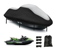 Jet Ski Waverunner Cover,Upgraded 420D Heavy Duty,2 Air Vent Marine Grade UV Resistant,Jet Ski Waverunner Cover for Yamaha,Seadoo,Kawasaki,Waverunner Polaris from 136" to 145"(Silver Black)