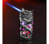 Jet Torch Flame Lighter, Carved Dragon Metal Lighter, Windproof Lighter, Butane Refillable Adjustable Flame Lighter Men's Candle Camping Gift (No Butane Fuel) (Color : B)