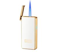 Jet Torch Smart Metal Lighter, Windproof Visible Transparent Air Window, Portable Refillable Butane Lighter for Campfire Camping (Black)(White)
