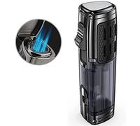Jet Triple Jet 3 Blue Flame Torch Lighter - Windproof Butane Gas Refillable, Fuel Level Window, Cool Pocket Lighter
