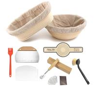 JETABLE Bread Sourdough Banneton Proving Basket Kit - 10-inch Oval & 9-inch Round Basket with Silicone Sling, Brush, Dough Scraper, Bread Lame