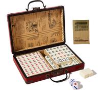 JETAINE Mini Chinese Mahjong Set, 144PCS Mahjong Tiles Gathering Table Games Set, Mah Jong Game kit with Leather Carrying Case Box, Portable Majong Game Set with 2 Dice for Travel Party Family