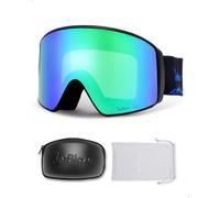 JetBlaze ski goggles men women OTG ski goggles with interchangeable lenses for glasses wearers snow goggles anti-fog skiing compatible helmet cylindrical mirrored green lens